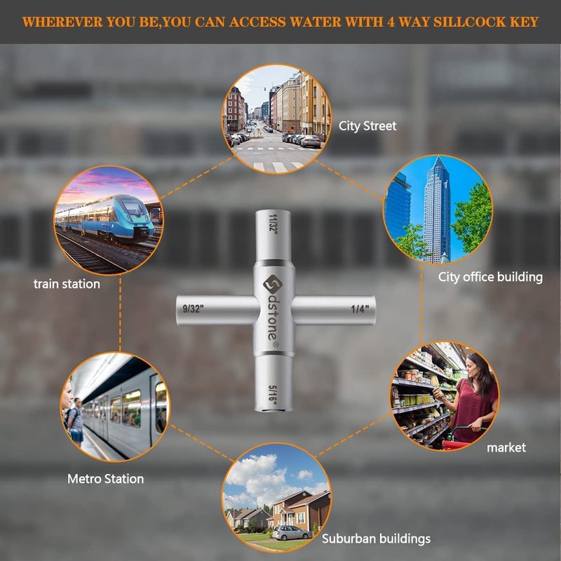 Sdstone 4 Way Sillcock Key,Steel Water key, for Valve, Faucet, and Spigots,1 Pack - Image 4